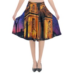 Paris Cityscapes Lights Multicolor France Flared Midi Skirt by Sapixe