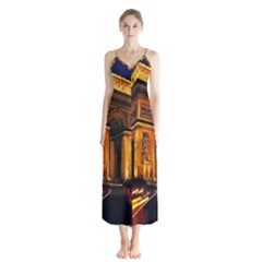 Paris Cityscapes Lights Multicolor France Button Up Chiffon Maxi Dress by Sapixe