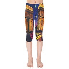 Paris Cityscapes Lights Multicolor France Kids  Capri Leggings  by Sapixe