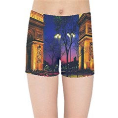 Paris Cityscapes Lights Multicolor France Kids Sports Shorts by Sapixe