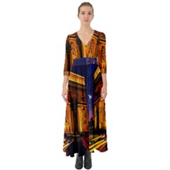 Paris Cityscapes Lights Multicolor France Button Up Boho Maxi Dress by Sapixe