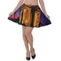 Paris Cityscapes Lights Multicolor France Velvet Skater Skirt View1