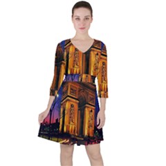 Paris Cityscapes Lights Multicolor France Ruffle Dress by Sapixe