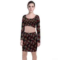 Pattern Abstract Paisley Swirls Long Sleeve Crop Top & Bodycon Skirt Set by Sapixe