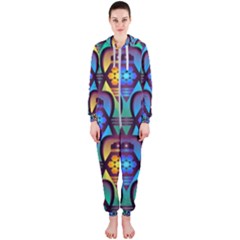 Pattern Background Bright Blue Hooded Jumpsuit (ladies)  by Sapixe