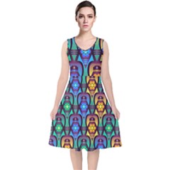 Pattern Background Bright Blue V-neck Midi Sleeveless Dress  by Sapixe