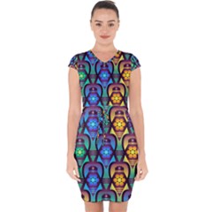 Pattern Background Bright Blue Capsleeve Drawstring Dress  by Sapixe