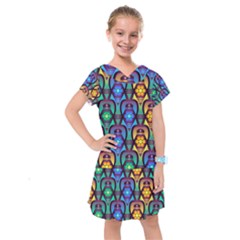 Pattern Background Bright Blue Kids  Drop Waist Dress by Sapixe