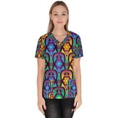 Pattern Background Bright Blue Scrub Top by Sapixe