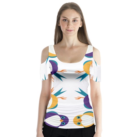 Pattern Circular Birds Butterfly Sleeve Cutout Tee  by Sapixe