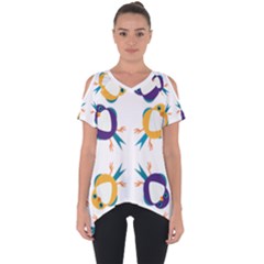 Pattern Circular Birds Cut Out Side Drop Tee