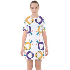 Pattern Circular Birds Sixties Short Sleeve Mini Dress