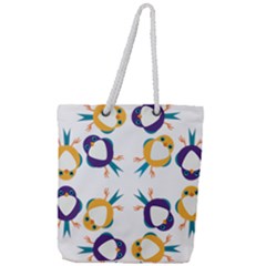 Pattern Circular Birds Full Print Rope Handle Tote (Large)