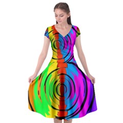 Pattern Colorful Glass Distortion Cap Sleeve Wrap Front Dress by Sapixe