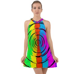 Pattern Colorful Glass Distortion Halter Tie Back Chiffon Dress by Sapixe