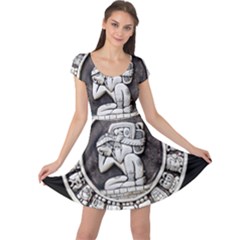 Pattern Motif Decor Cap Sleeve Dress by Sapixe