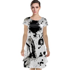 Pattern Color Painting Dab Black Cap Sleeve Nightdress by Sapixe