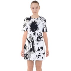 Pattern Color Painting Dab Black Sixties Short Sleeve Mini Dress by Sapixe