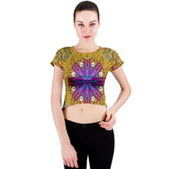 Golden Retro Medival Festive Fantasy Nature Crew Neck Crop Top by pepitasart