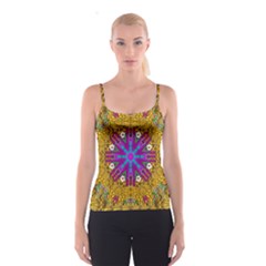 Golden Retro Medival Festive Fantasy Nature Spaghetti Strap Top by pepitasart