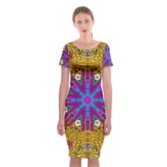 Golden Retro Medival Festive Fantasy Nature Classic Short Sleeve Midi Dress by pepitasart