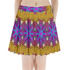 Golden Retro Medival Festive Fantasy Nature Pleated Mini Skirt by pepitasart