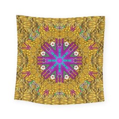 Golden Retro Medival Festive Fantasy Nature Square Tapestry (small) by pepitasart