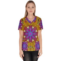 Golden Retro Medival Festive Fantasy Nature Scrub Top by pepitasart