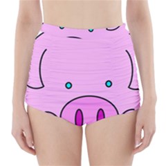 Pink Pig Christmas Xmas Stuffed Animal High-waisted Bikini Bottoms by Sapixe