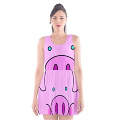 Pink Pig Christmas Xmas Stuffed Animal Scoop Neck Skater Dress by Sapixe