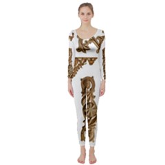 Pattern Motif Decor Long Sleeve Catsuit by Sapixe