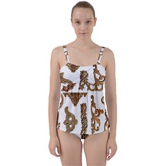 Pattern Motif Decor Twist Front Tankini Set by Sapixe