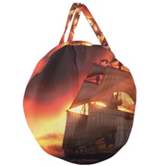 Pirate Ship Caribbean Giant Round Zipper Tote by Sapixe