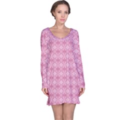 Pattern Pink Grid Pattern Long Sleeve Nightdress by Sapixe