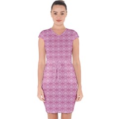 Pattern Pink Grid Pattern Capsleeve Drawstring Dress  by Sapixe