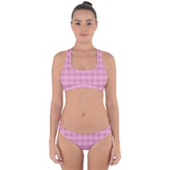 Pattern Pink Grid Pattern Cross Back Hipster Bikini Set by Sapixe