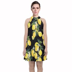 Lemons Velvet Halter Neckline Dress  by CasaDiModa