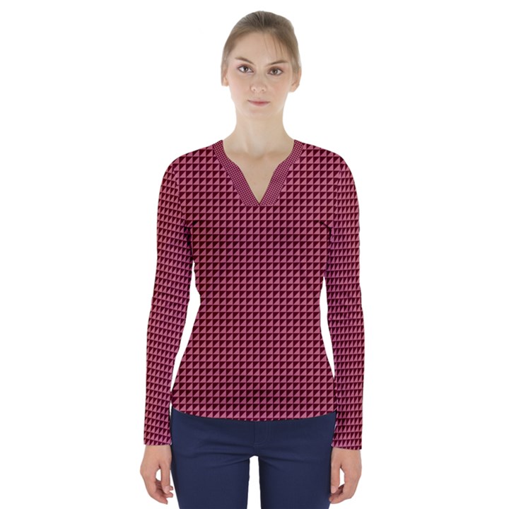 Red Triangulate V-Neck Long Sleeve Top