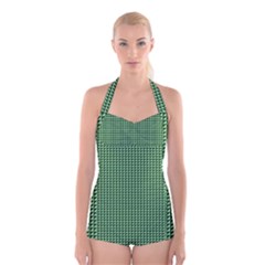 Green Triangulate Boyleg Halter Swimsuit  by jumpercat