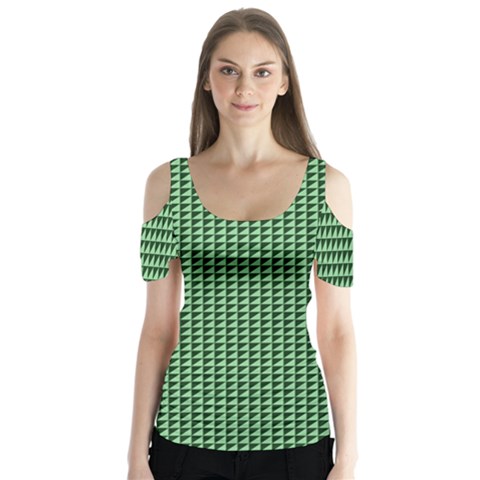 Green Triangulate Butterfly Sleeve Cutout Tee  by jumpercat