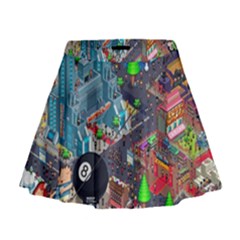 Pixel Art City Mini Flare Skirt by Sapixe