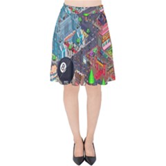 Pixel Art City Velvet High Waist Skirt by Sapixe