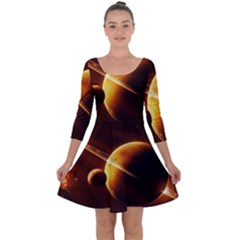 Planets Space Quarter Sleeve Skater Dress by Sapixe