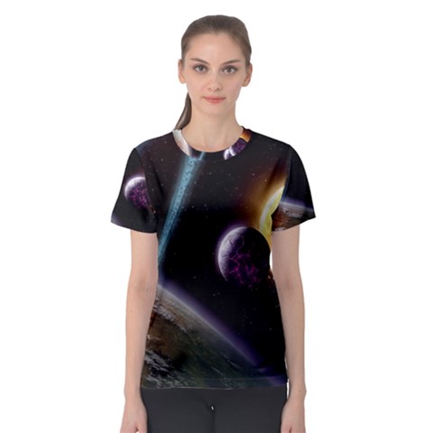 Planets In Space Women s Sport Mesh Tee by Sapixe