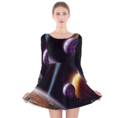 Planets In Space Long Sleeve Velvet Skater Dress