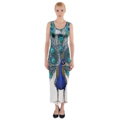 Peacock Bird Peacock Feathers Fitted Maxi Dress by Sapixe