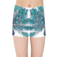 Peacock Bird Peacock Feathers Kids Sports Shorts by Sapixe