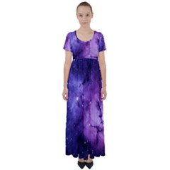 Purple Space High Waist Short Sleeve Maxi Dress by Sapixe