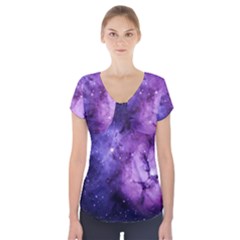 Purple Space Short Sleeve Front Detail Top by Sapixe