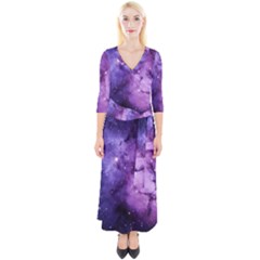 Purple Space Quarter Sleeve Wrap Maxi Dress by Sapixe